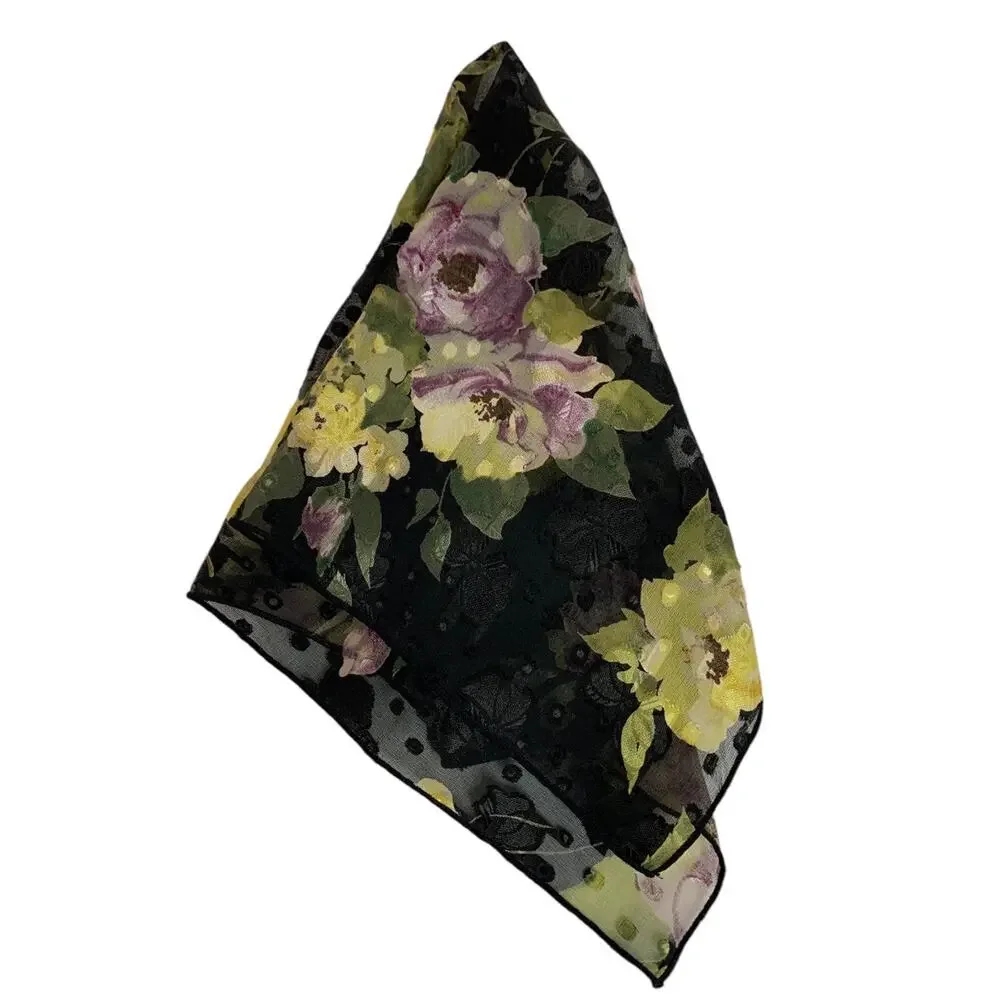 Vintage Floral Womens 19 Inch Square Scarf Textured Siky‎ Sheer